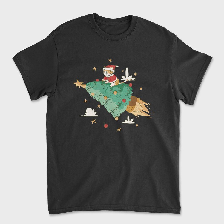 Santa Cat Christmas Tree, Tricou Barbati (Unisex)