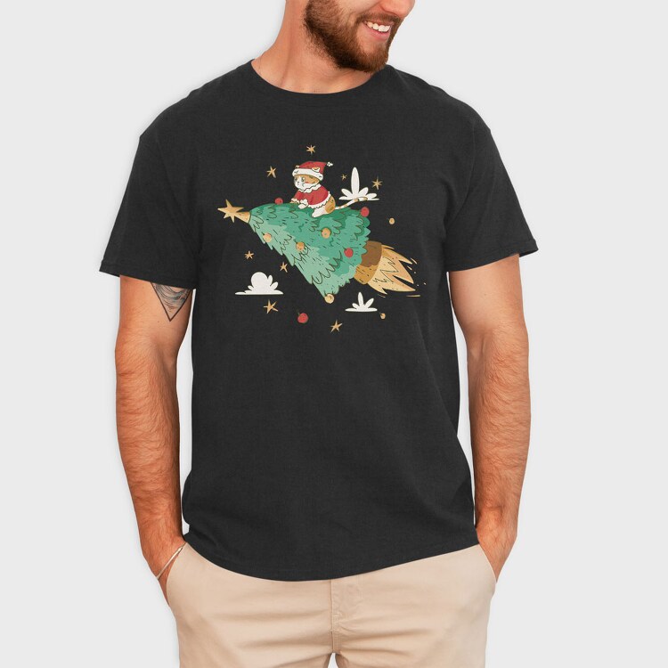 Santa Cat Christmas Tree, Tricou Barbati (Unisex)