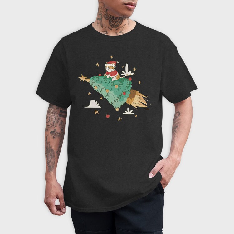 Santa Cat Christmas Tree, Tricou Barbati (Unisex)