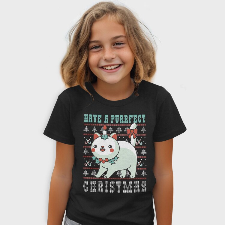 Purrfect Christmas Ugly Sweater, Tricou Copii
