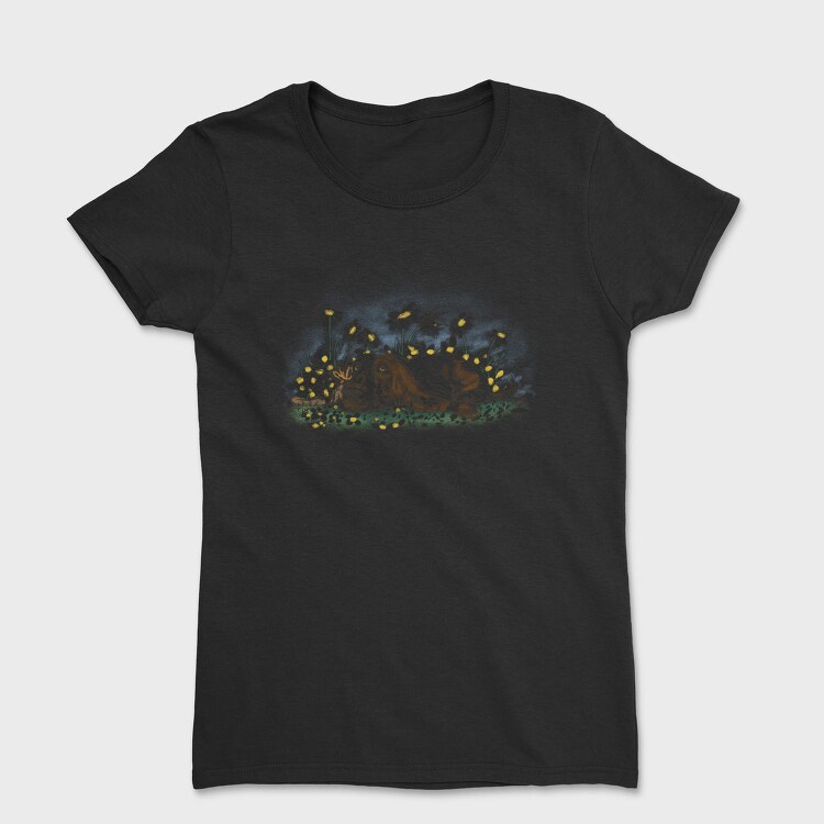 Dog On Flower Field Lying, Tricou Femei