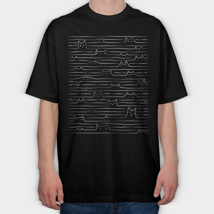 Doodle Lined Cats, Tricou Oversize Barbati (Unisex)