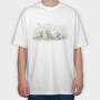 Dog On Flower Field Lying, Tricou Oversize Barbati (Unisex)