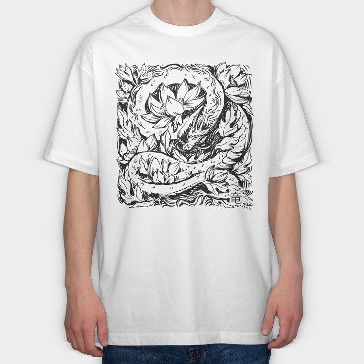 Dragon And Flowers Tote, Tricou Oversize Barbati (Unisex)