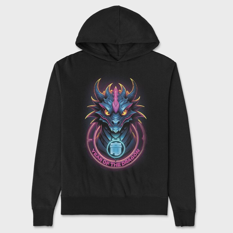 Dragon Neon New Year, Hanorac Oversize Barbati (Unisex)