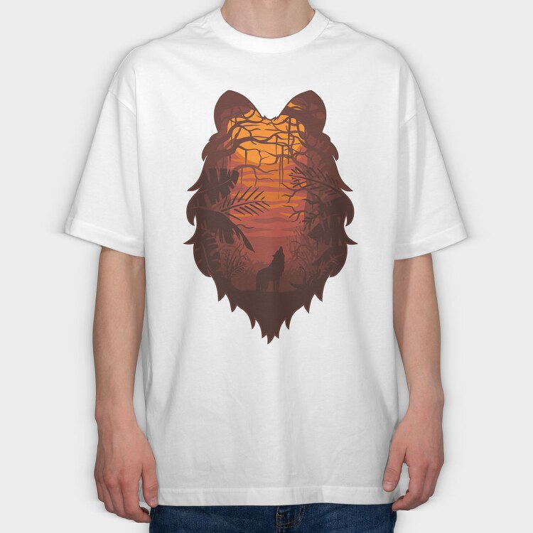 Wolf Howl Sunset, Tricou Oversize Barbati (Unisex)
