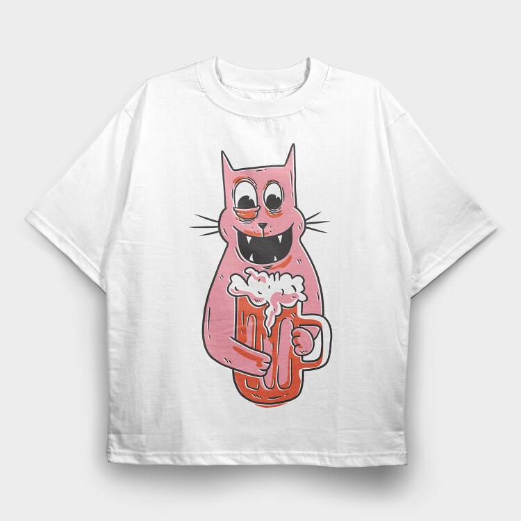 Drunk Cat, Tricou Oversize Barbati (Unisex)