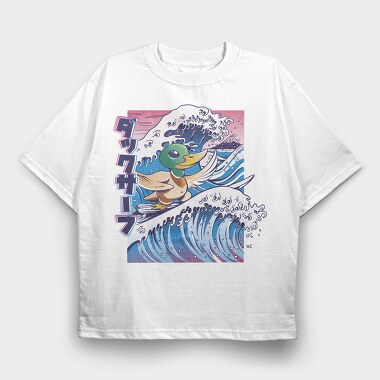 Duck Surfing Surf Vaporwave, Tricou Oversize Barbati (Unisex)