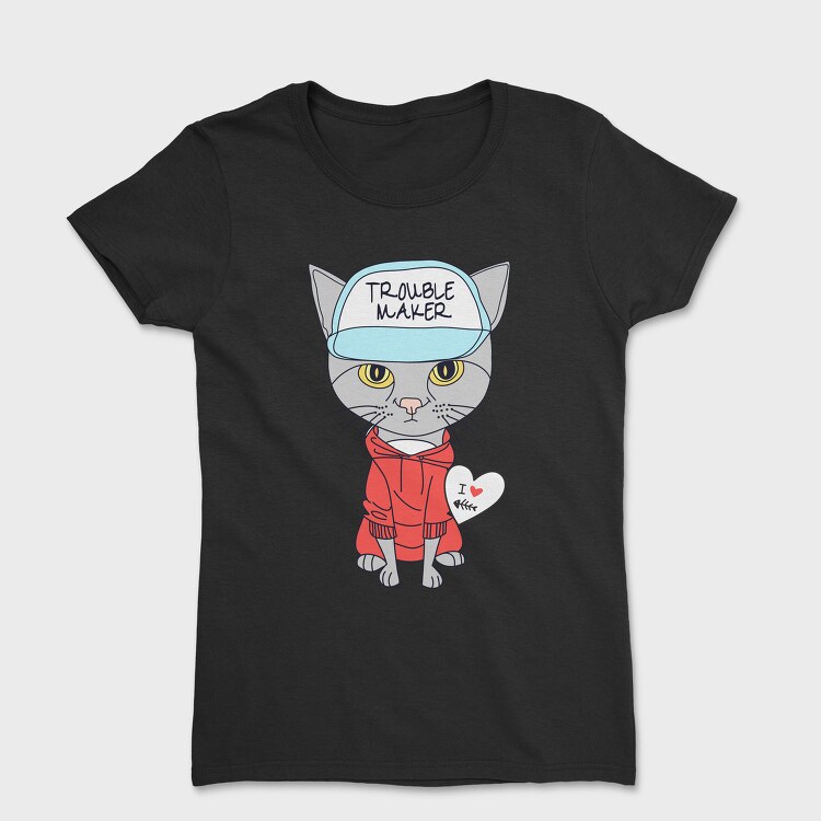 Troublemaker Cat Hoodie, Tricou Femei