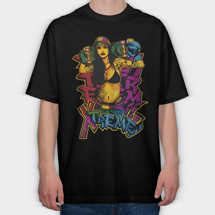 Skate Girl Tattoo, Tricou Oversize Barbati (Unisex)