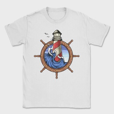 Lighthouse Storm Ship Wheel, Tricou Barbati (Unisex)