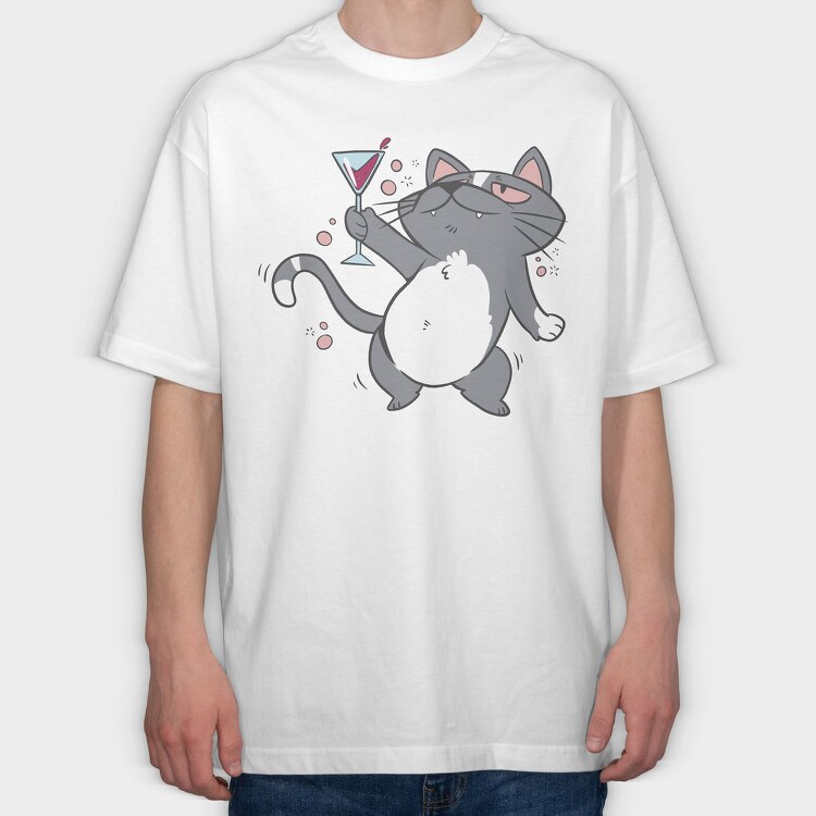 Drunk Cat With Drink, Tricou Oversize Barbati (Unisex)