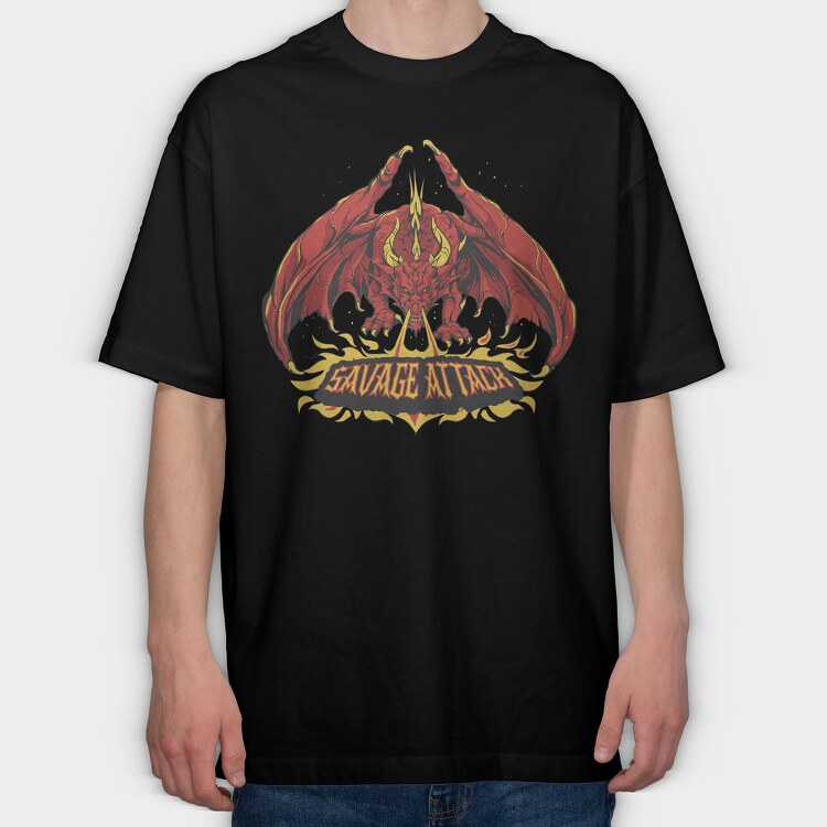 Dragon Creature With Fire Savage Attack, Tricou Oversize Barbati (Unisex)
