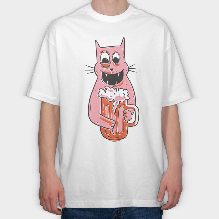 Drunk Cat, Tricou Oversize Barbati (Unisex)