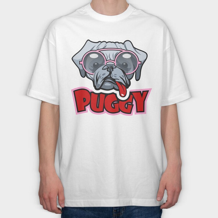 Puggy Glasses, Tricou Oversize Barbati (Unisex)
