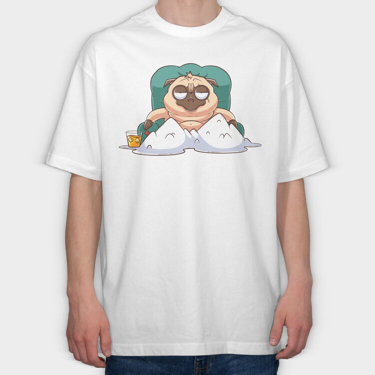 Pug Lounging Drink, Tricou Oversize Barbati (Unisex)
