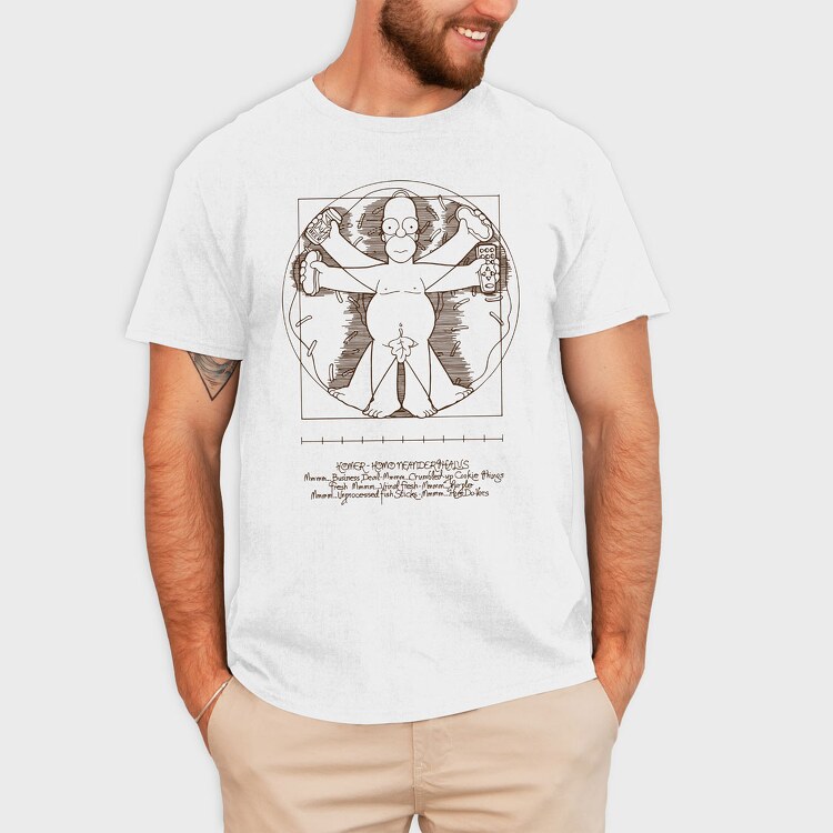 Homer Simpson Mensch Da Vinci Anatomie, Tricou Barbati (Unisex)