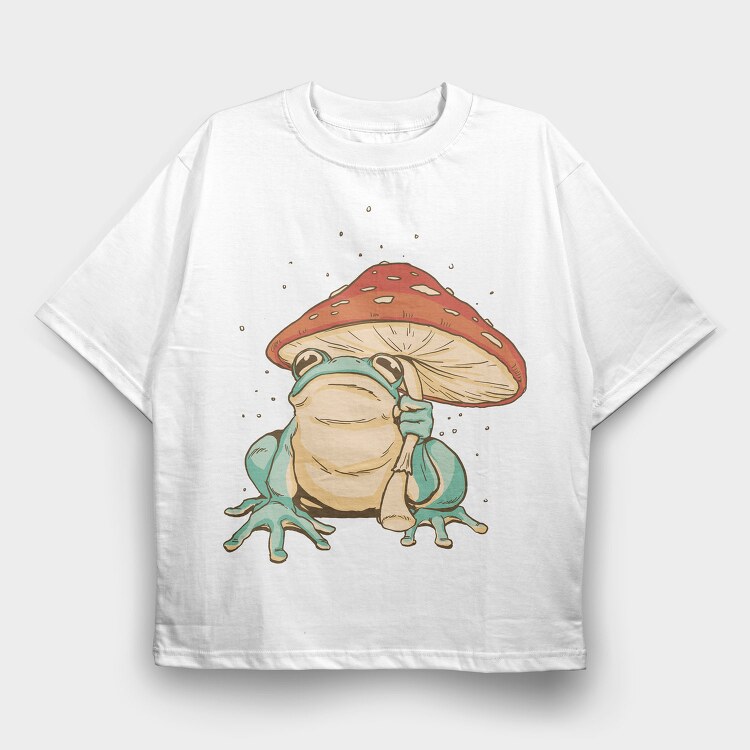 Frog Mushroom Umbrella Cottage Core, Tricou Oversize Barbati (Unisex)