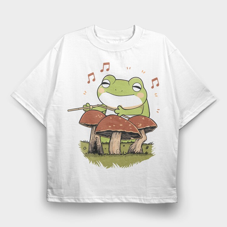 Frog Playing Drums Mushroom, Tricou Oversize Barbati (Unisex)
