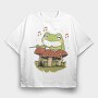 Frog Playing Drums Mushroom, Tricou Oversize Barbati (Unisex)