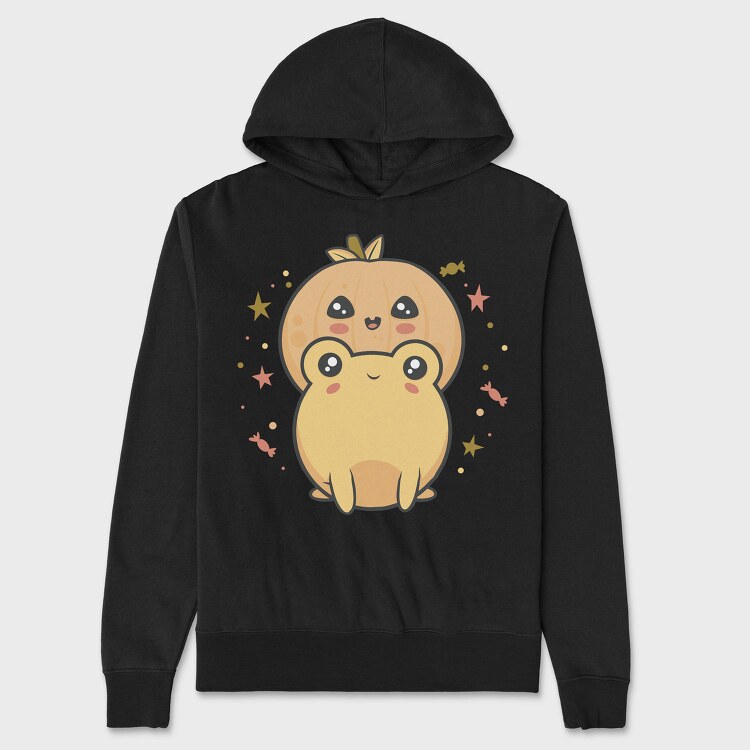 Frog With Pumpkin Kawaii, Hanorac Oversize Barbati (Unisex)