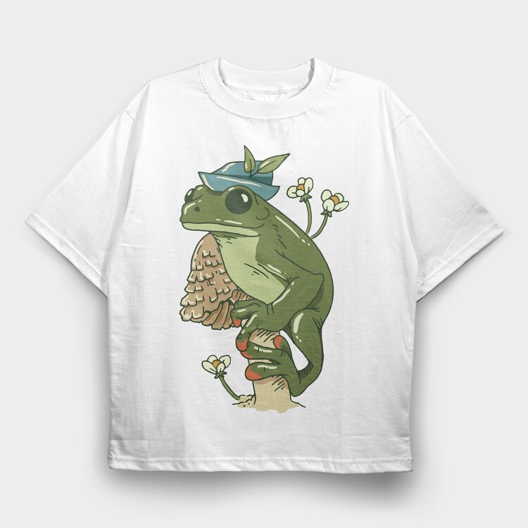 Froggy Flower Hat, Tricou Oversize Barbati (Unisex)