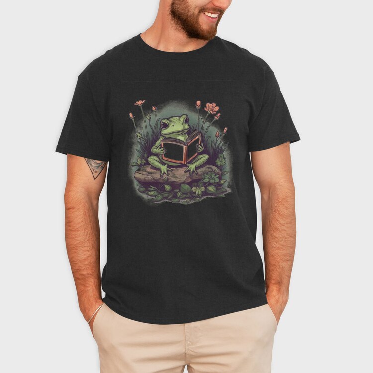 Frog Reading Flowers, Tricou Barbati (Unisex)