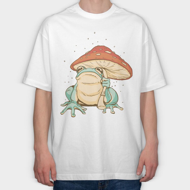 Frog Mushroom Umbrella Cottage Core, Tricou Oversize Barbati (Unisex)