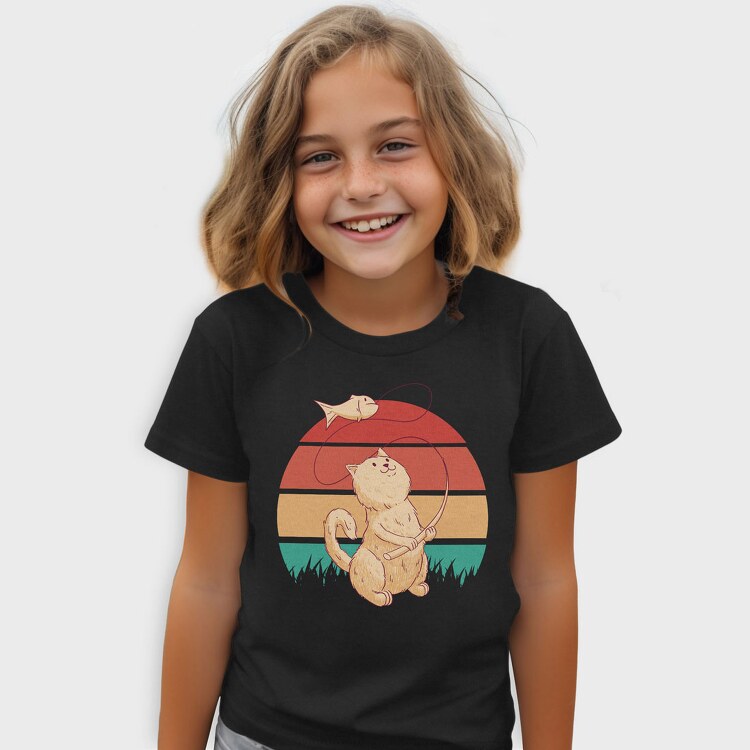 Cat Fishing Retro Sunset, Tricou Copii
