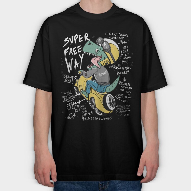 Dinospeed Scooter Rider, Tricou Oversize Barbati (Unisex)