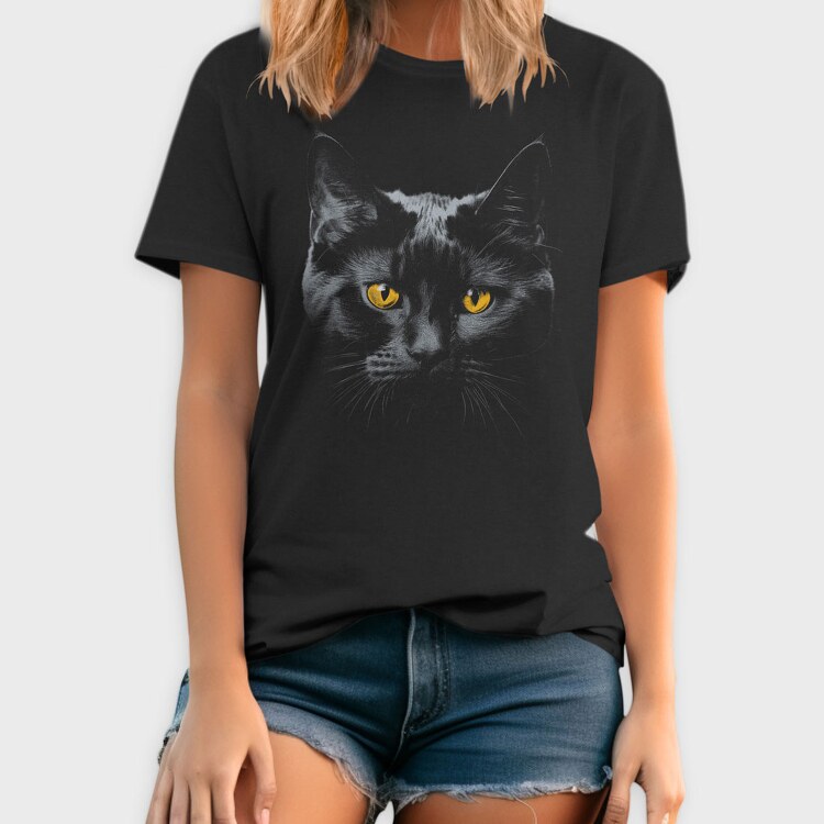 Monochrome Cat Contrast Yellow Eyes, Tricou Barbati (Unisex)