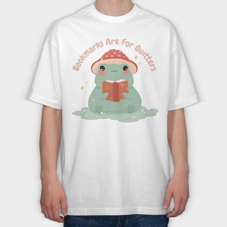 Frog Reading Book Cute, Tricou Oversize Barbati (Unisex)