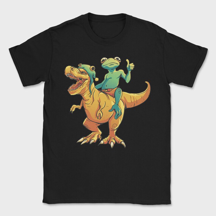 Frog Riding A T Rex Dino Trex, Tricou Barbati (Unisex)