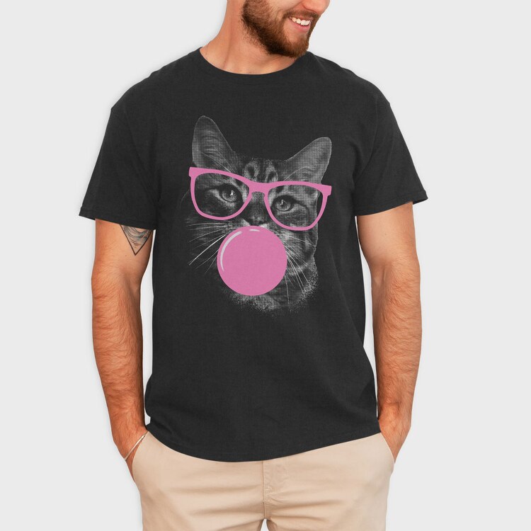 Sunglasses Cat Bubblegum Monochrome, Tricou Barbati (Unisex)
