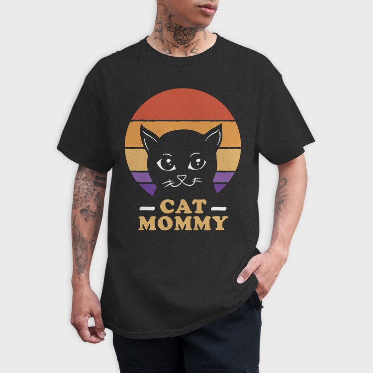 Cat Mommy Retro Sunset, Tricou Barbati (Unisex)