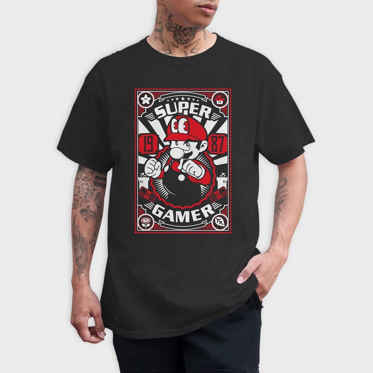 Super Gamer 1987 Mario, Tricou Barbati (Unisex)