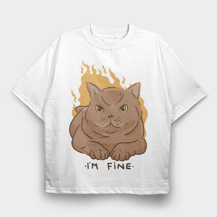 Im Fine Meme Cat, Tricou Oversize Barbati (Unisex)