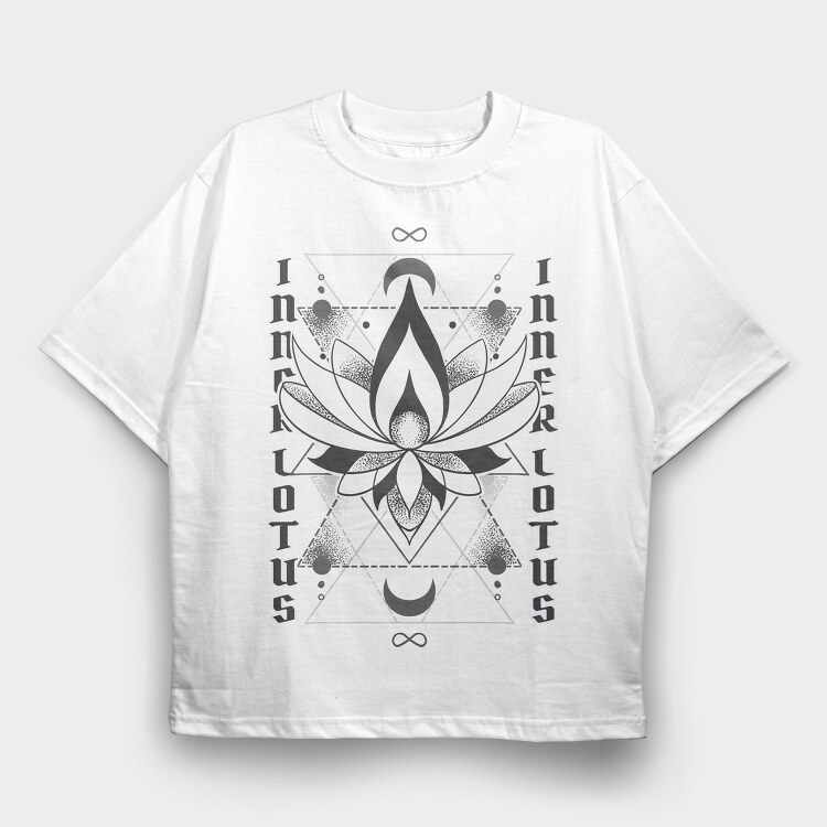 Inner Lotus Flower Monochrome Tote, Tricou Oversize Barbati (Unisex)