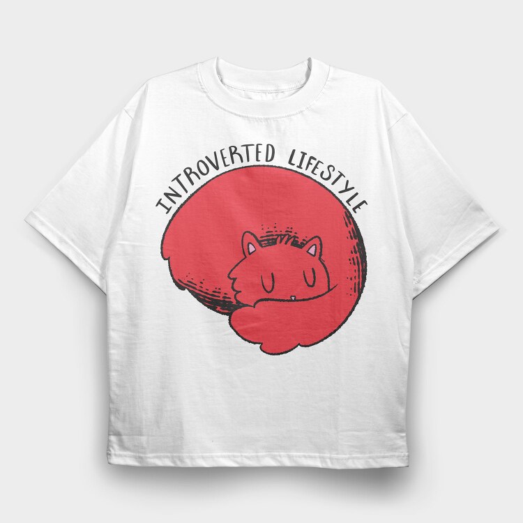 Introverted Cat, Tricou Oversize Barbati (Unisex)