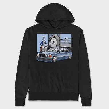 Mercedes W124 Blue Stance, Hanorac Oversize Barbati (Unisex)