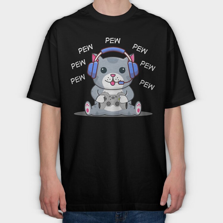 Cat Gamer Headphones, Tricou Oversize Barbati (Unisex)