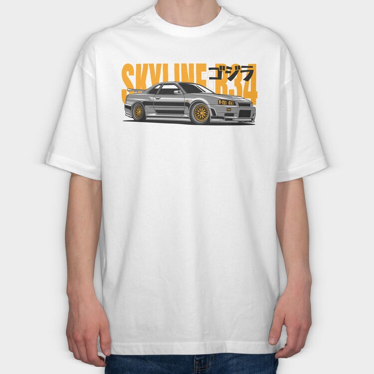 Nissan Skyline Gtr R34 Jdm Fast Mod, Tricou Oversize Barbati (Unisex)