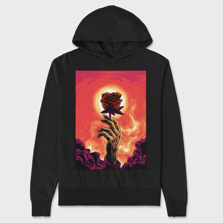 Burning Rose Hand, Hanorac Oversize Barbati (Unisex)
