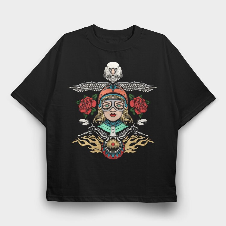 Biker Chick Rose, Tricou Oversize Barbati (Unisex)