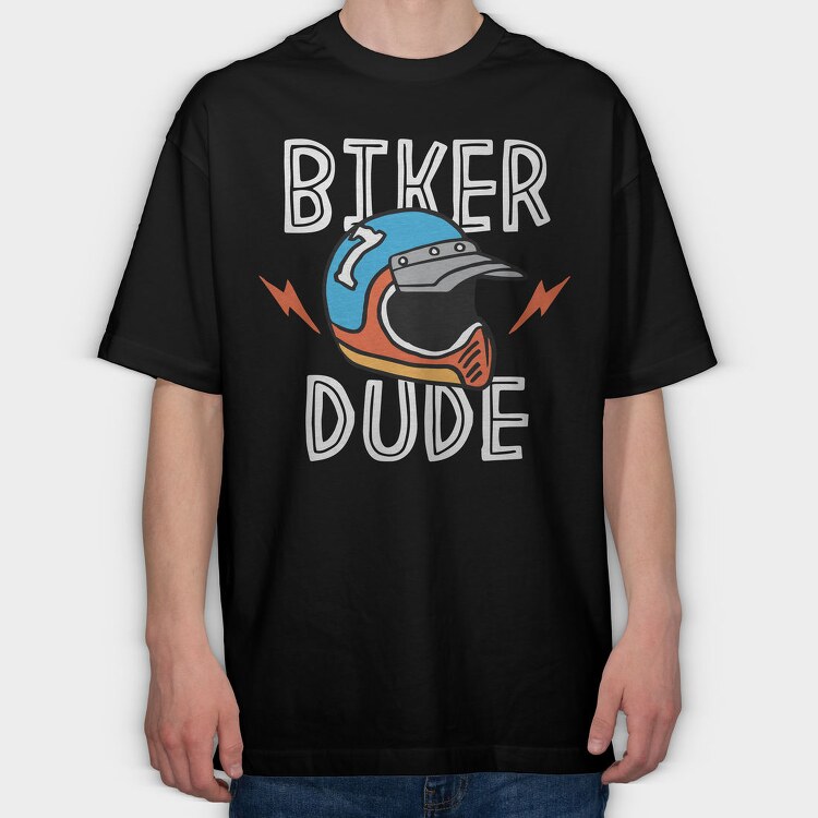 Biker Dude Helmet Flash, Tricou Oversize Barbati (Unisex)