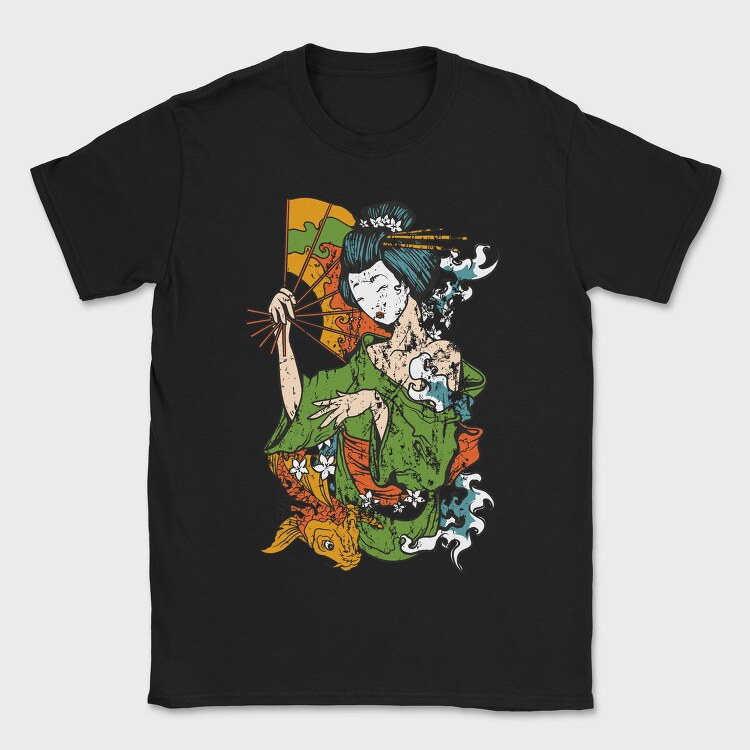 Geisha Koi Fan, Tricou Barbati (Unisex)