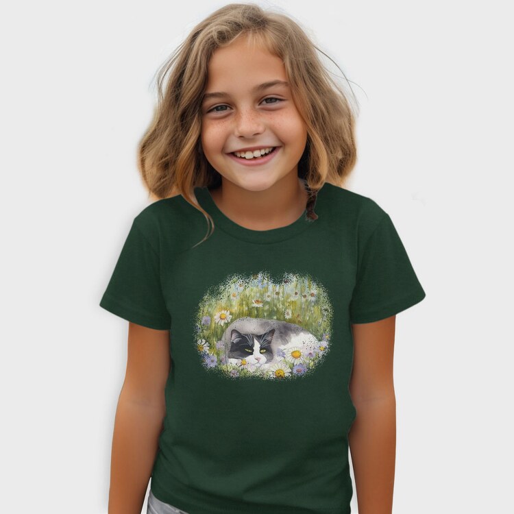 Cat Sleeping in Flower Field, Tricou Copii