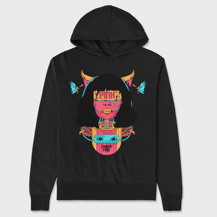 Cyber Pink Horns, Hanorac Oversize Barbati (Unisex)