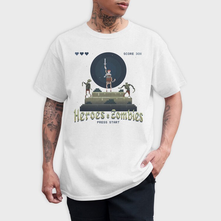 Heroes and Zombies Pixelart, Tricou Barbati (Unisex)