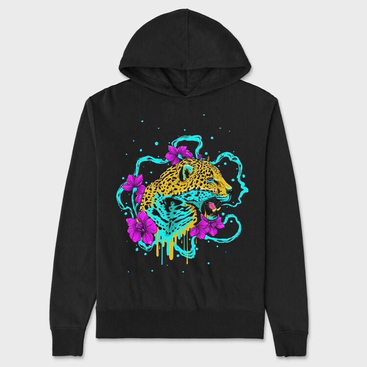 Leopard Flow Floral, Hanorac Oversize Barbati (Unisex)